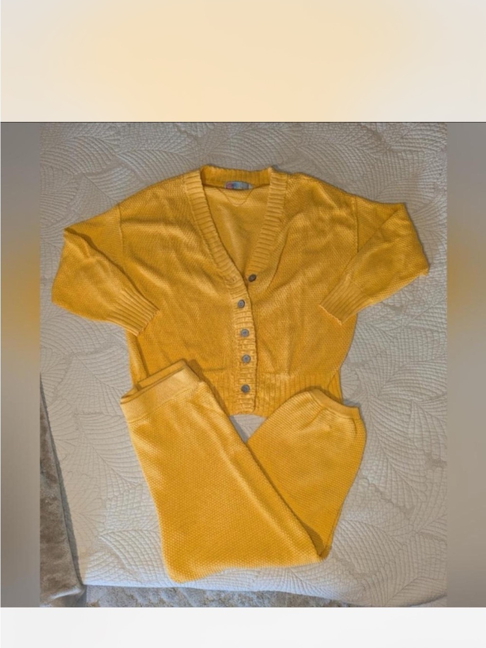 Free People Mustard Yellow Knit Cardigan & Sweatpants Set